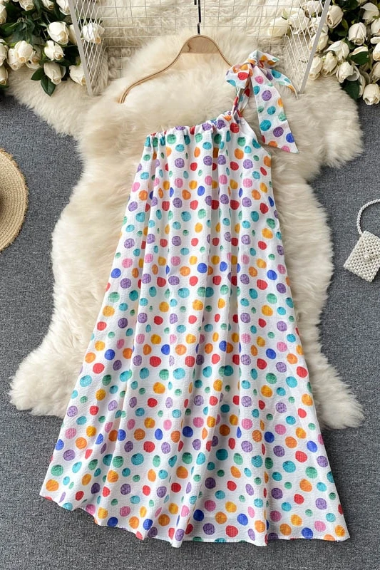 

Seaside Holiday Short Dress Women's Summer Clothing Color Dot One Shoulder Dress Female Sexy Beach Suspenders Dress