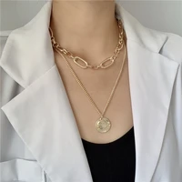 hiphop multi chains chokers necklaces for women punk jewelry smile face pendant necklace female chunky necklace wholesale 2020