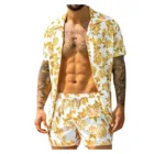 KANCOOLмужские Гавайские комплекты с принтом, лето 2021, рубашка на пуговицах с коротким рукавом, пляжные шорты, уличная одежда, повседневный мужской костюм, 2 предмета, S-3XL