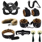 Эротические пижамы с леопардовым принтом и рисунком кошки ухо маска 40 см лисий хвост металлическая Анальная пробка БДСМ секс бандаж комплект кнут наручники интимные игрушки для женщин взрослых Анальная пробка