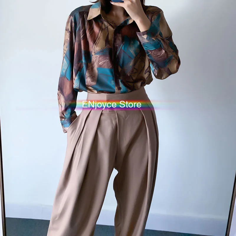 Винтажная блуза в стиле барокко с длинным рукавом свободная рубашка абстрактным