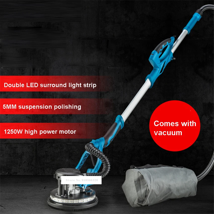 

WN-1620 Electric Polisher Long Rod Wall Grinding Machine Dustless Wall Sander LED Light Wall Putty Polishing Sander 220V 1250W