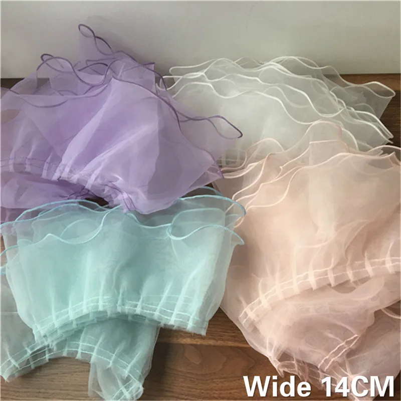 

14CM Wide Double Layers Luxury Pleated Organza Fabric Ruffle Trim 3d Lace Fringe Ribbon Wedding Dress Collar DIY Sewing Supplies