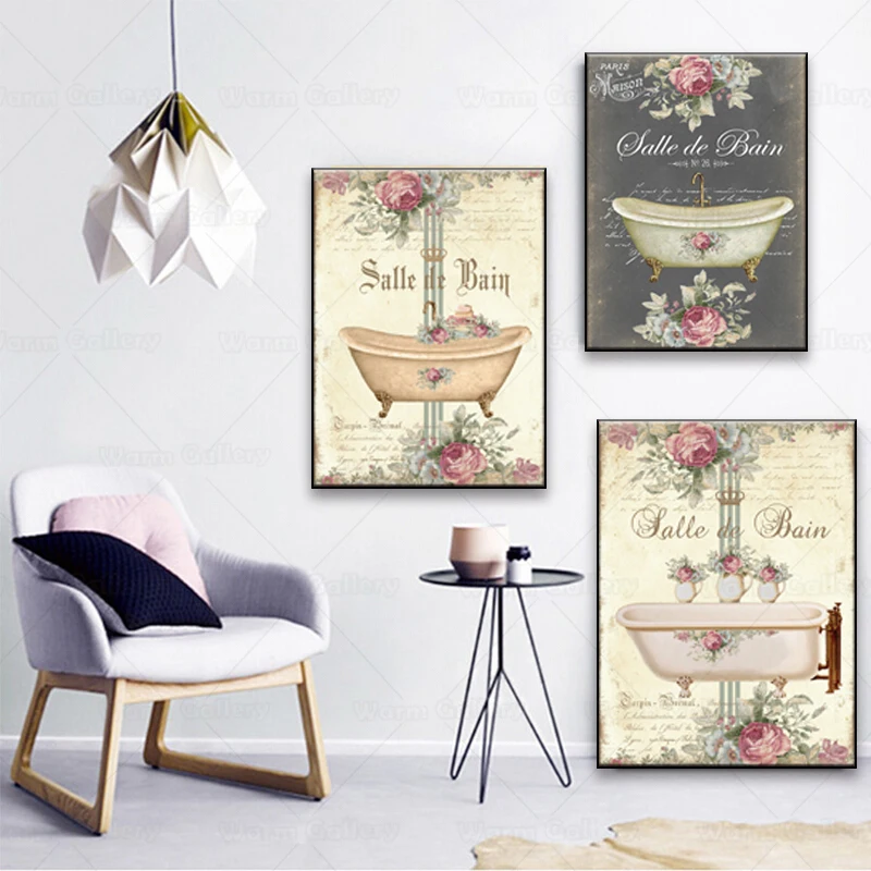 Настенное искусство Французский Винтаж холст для ванной комнаты Le Bain печатный