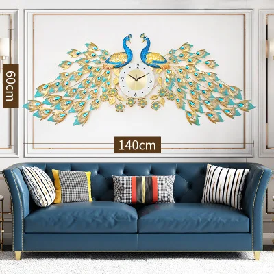 60x140cm b523 Большие золотые настенные часы павлин роскошный домашний декор бесшумные настенные часы для гостиной спальни цифровые немые Часы настенные 3D Настенный декор - Цвет: 60x140cm b523