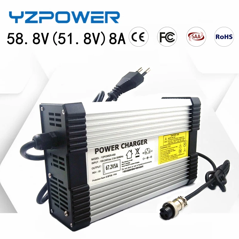 yzpower 58 8v 8a lithium battery charger for 14s 48v51 8v 52vlithium battery electric motorcycle ebikes with fan smart charger free global shipping