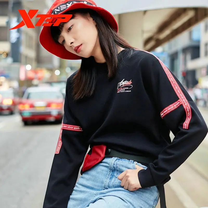 Xtep женский белый Повседневный свитер весна-осень с буквенным принтом пуловер