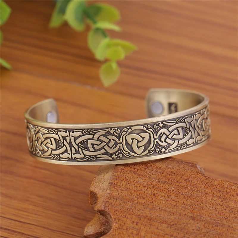 Skyrim Viking Celtics ирландская троица узел Дракон коготь Магнитный здоровье Регулируемый античный серебряный браслеты для мужчин/женщин подарок