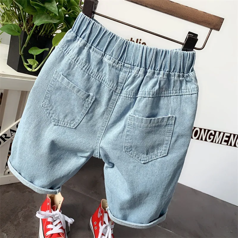 

2PCS WLG Boys Casual Outfits Kids Summer Striped Cartoon Patchwork T Shirt and Denim Short Set Baby Boy Clothes for 2-6 Years