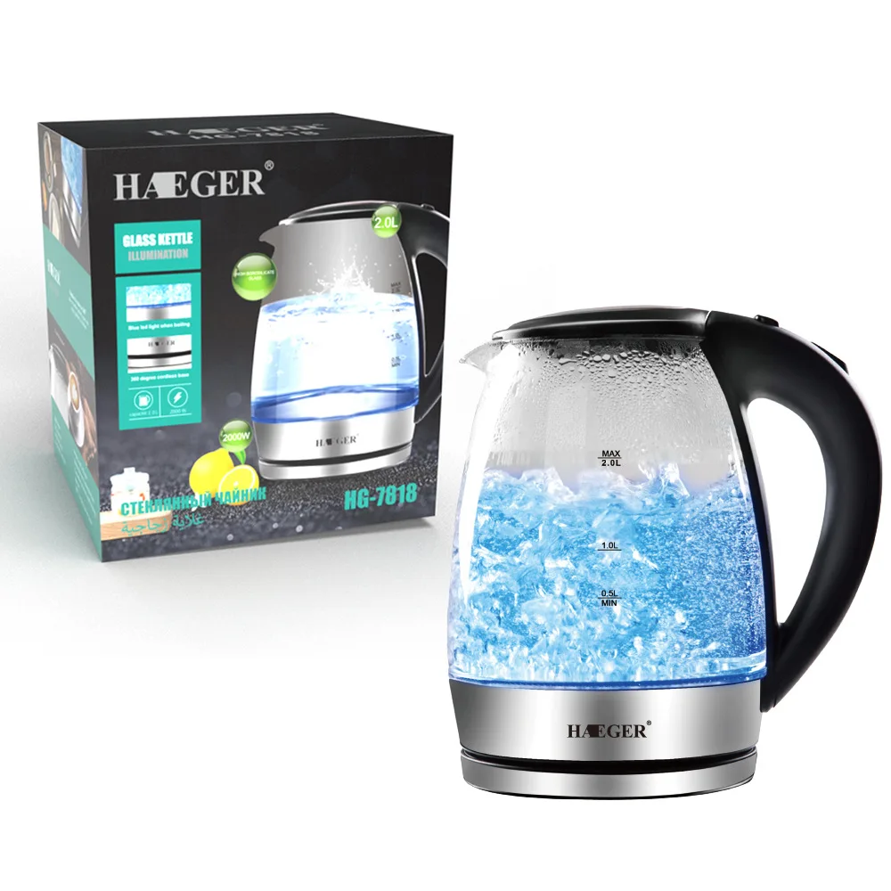 

2L высокое качество борного стекла чайник синего светильник Электрический чайник бытовой чайник из экоматериалов автоматическим включение...