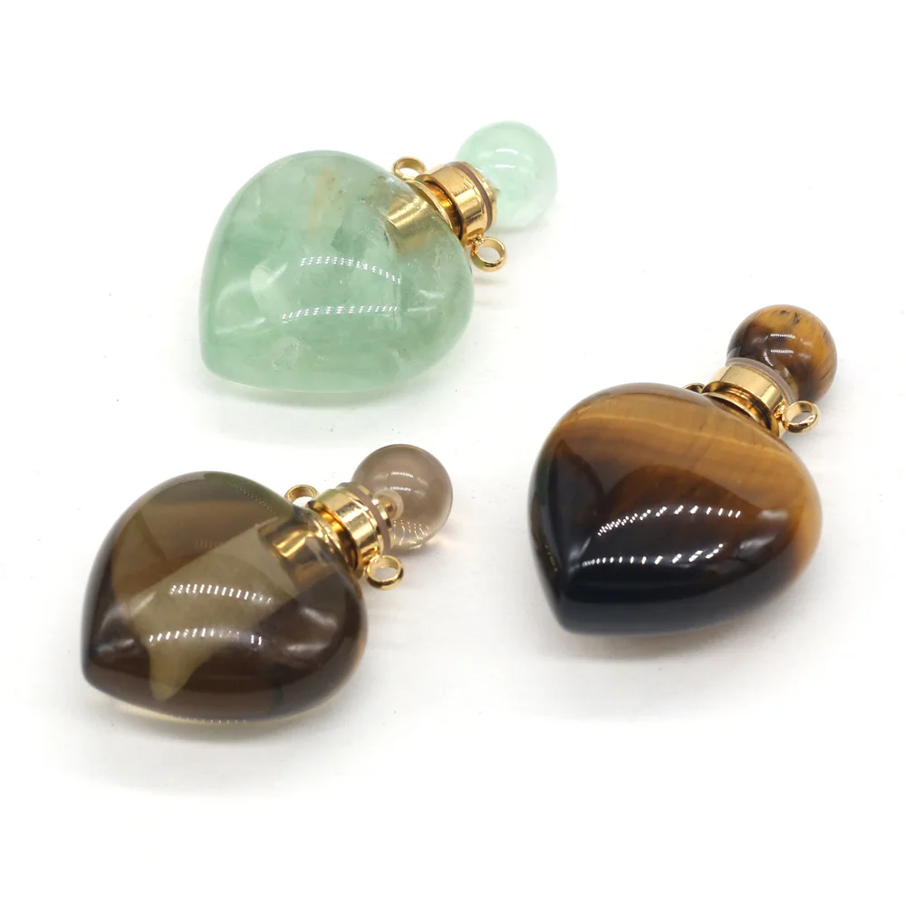 

Natural Gems Necklace Pendants Charms Green Aventurine Heart Shape Perfume Bottle for Jewelry Making DIY Reiki Heal Necklace