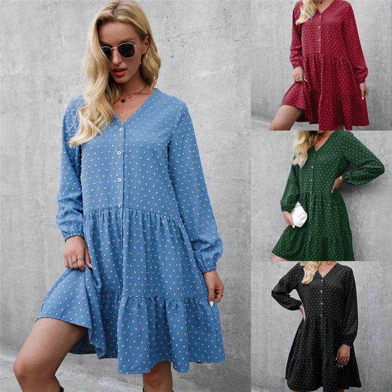 

Женское Повседневное платье в горошек, осень 2021