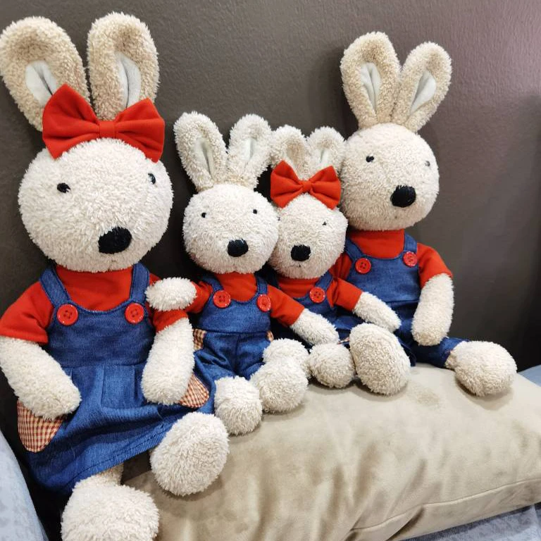 

Lovely Couple Rabbit Plush Dolls Stuffed Animals Toy Soft Bunny Jeans Skirt Clothes Doll Rabbits Toy for Girls Valentine's Gifts