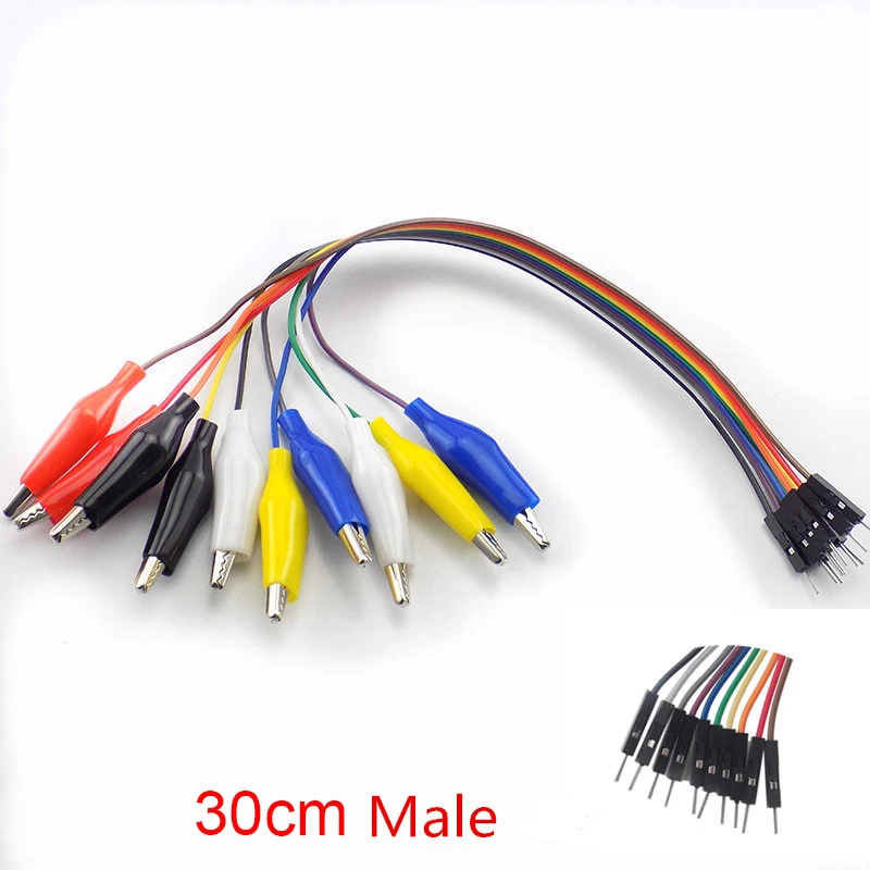 30cm male 20 Вт, 30 см 10pin двухконфорочная вафельница для защищенный зажим «крокодил» перемычку мужской женский зажимы типа «крокодил»(Тесты привести Перемычка линия кабель набор «сделай сам» для подключения - Цвет: 30cm male