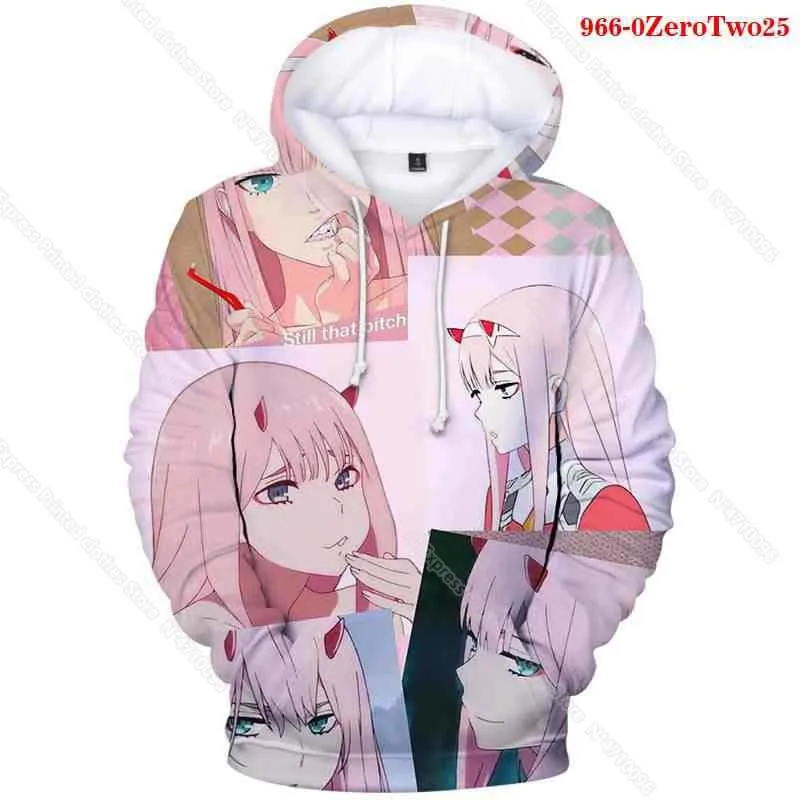 

Hoodie Anime Zero Two 3D Printed Hoodie Pink Girls Sweatshirt for Women Kawaai Cute Pullover Autumn Winter