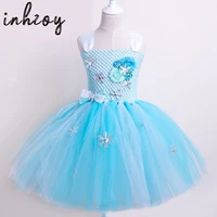 kids girls snowflake princess dress stylish sleeveless blue stage performance dance dress