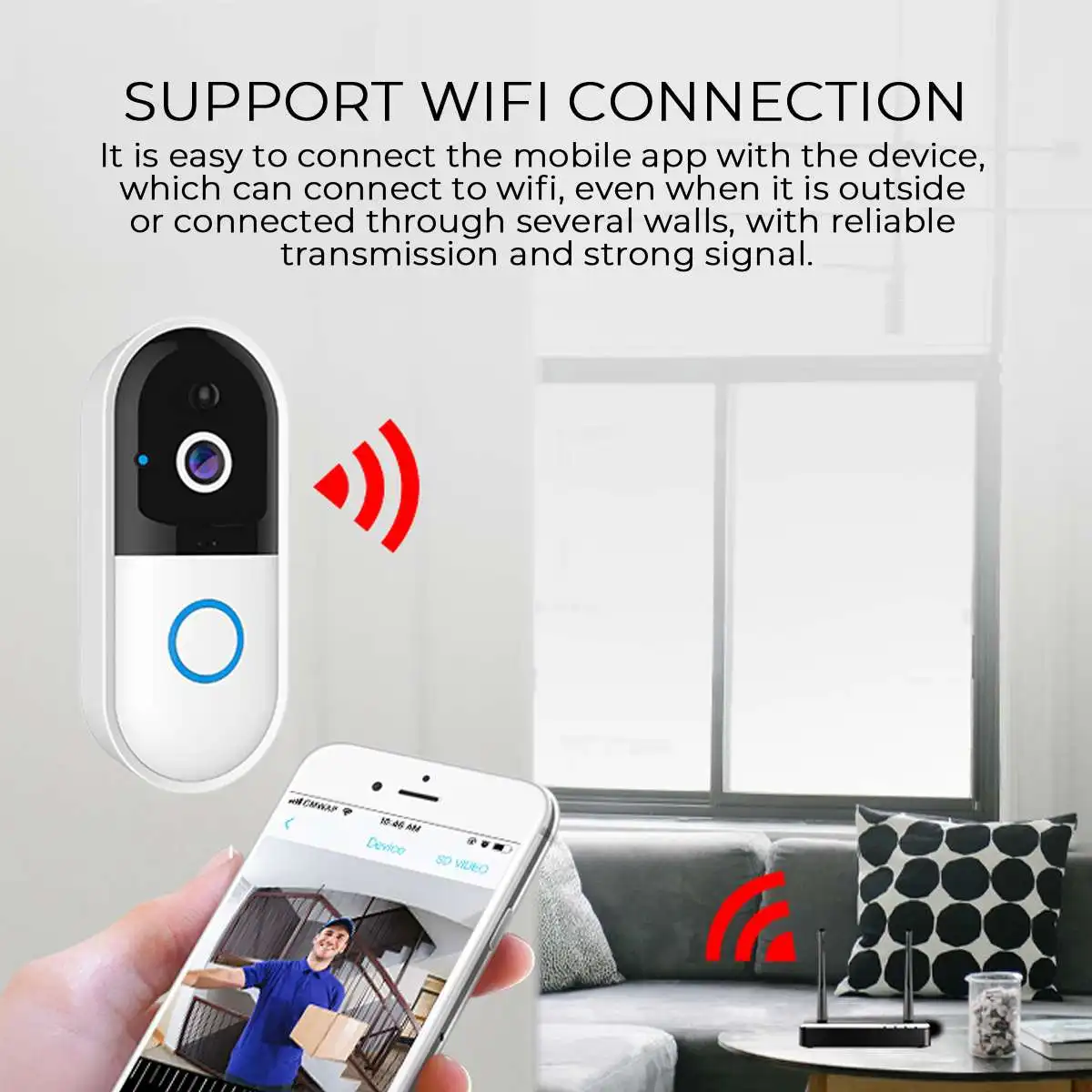 Беспроводная камера Wi-Fi для дверного звонка Smart Video домофонный дверной звонок Видеозвонок для квартиры ИК-сигнализация Беспроводная цветная камера безопасности объектива