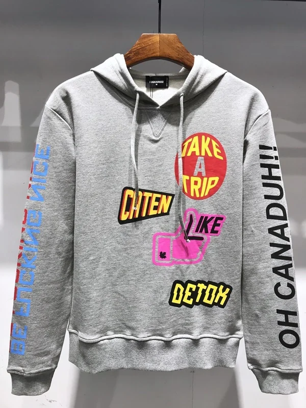 

New Dsquared2 Men's Street Hip Hop Long Sleeve Pure Cotton High Quality Women's/Men's Hood Print Letter T-shirt DSQ D6565