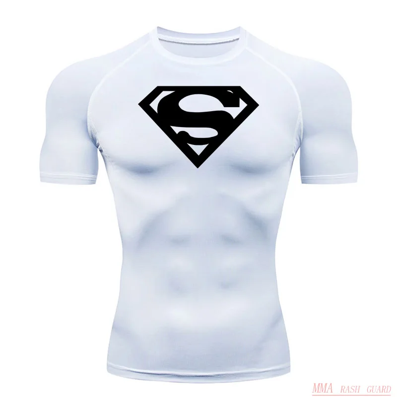 

High quality T-shirt Men White Short sleeve shirt MMA Fitness Top Man Summer Gyms Workout Compression sportswear Tops & Tees