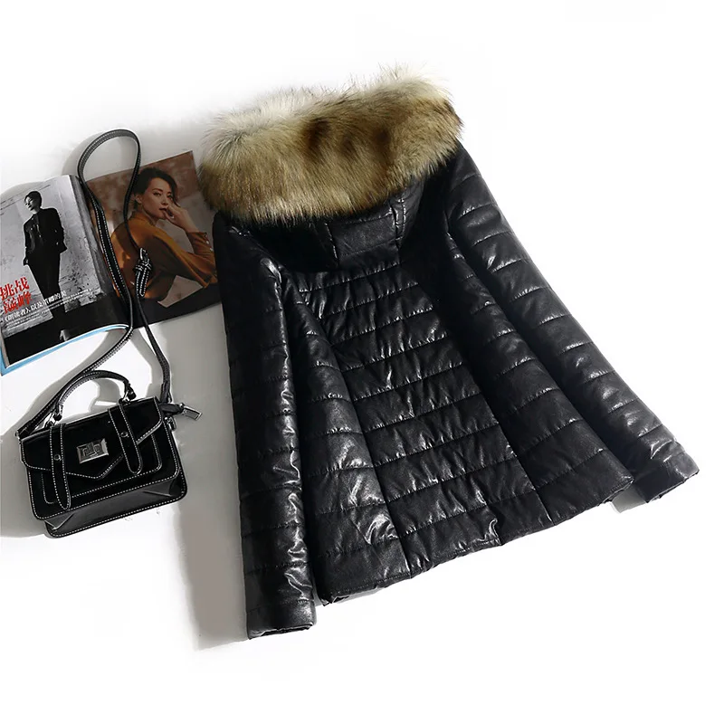 Winter Jacket Women Real Fur Coat Parkas Duck Down Lining Coat Real Raccoon Fur Collar Warm Black Streetwear  5XL 4XL