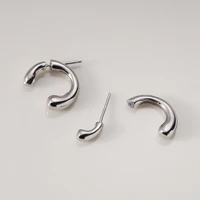 silvology real 925 sterling silver back hang c shape stud earrings for women glossy chic removable earrings aesthetics jewelry