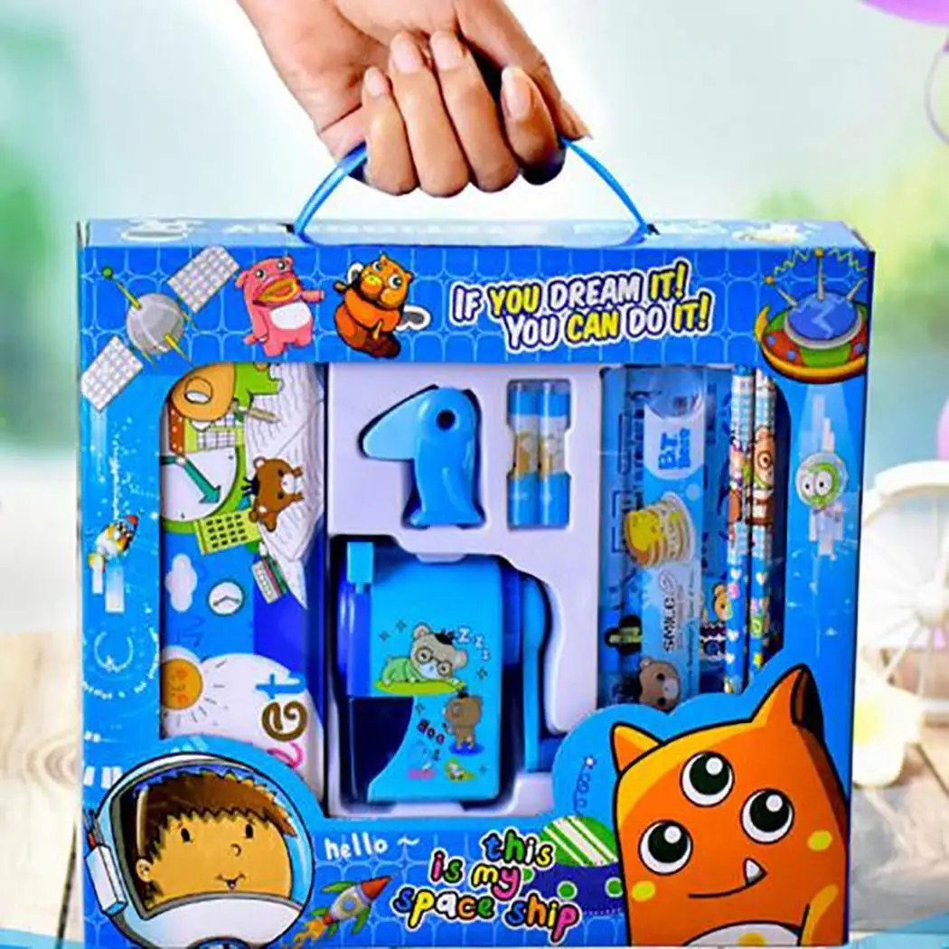 Детский стационарный набор пенал для бутылки с водой синий зеленый розовый