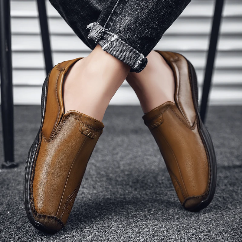 

Loafers men shoes slip on fashion Social elgant autumn footwear designer luxury genuine leather mocassins casual shoes men