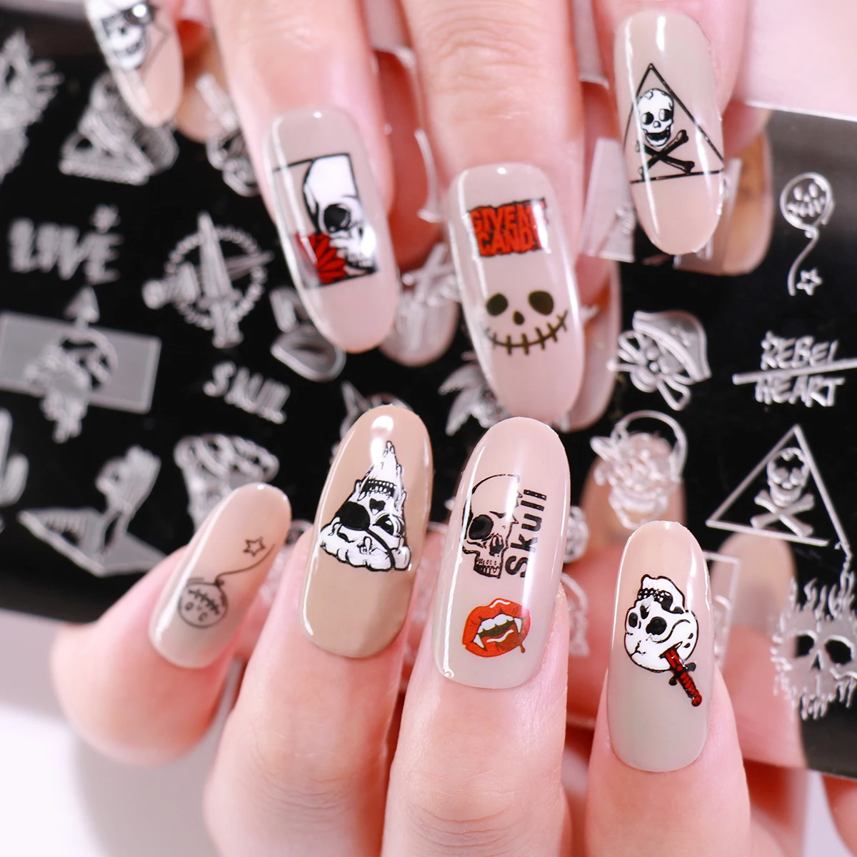 

New 6*12cm Nail Stamping Plates Cool Rock Skull Balloon Snake Image Stainless Steel Nail Art Stencil Template Mold XL-036
