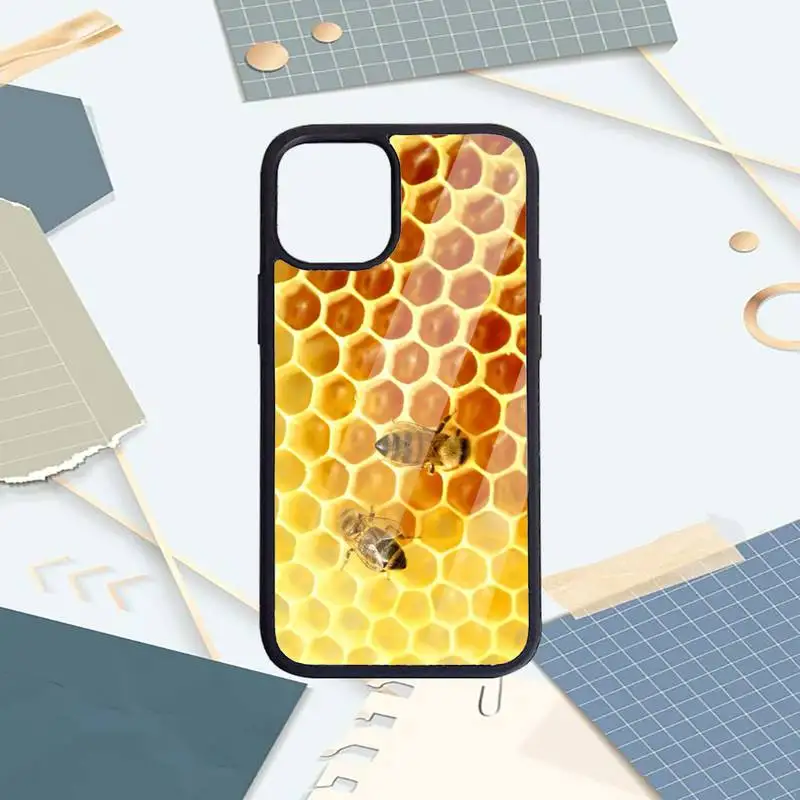 

Yellow Bumble Bee Honeycomb Phone Case PC for iPhone 11 12 pro XS MAX 8 7 6 6S Plus X 5S SE 2020 XR Luxury brand shell funda