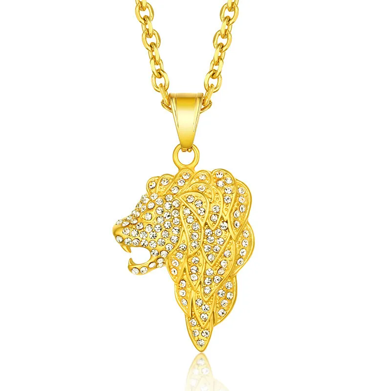 Подвеска в стиле хип-хоп мозаичный Циркон с головой льва модная цепочка ожерелье