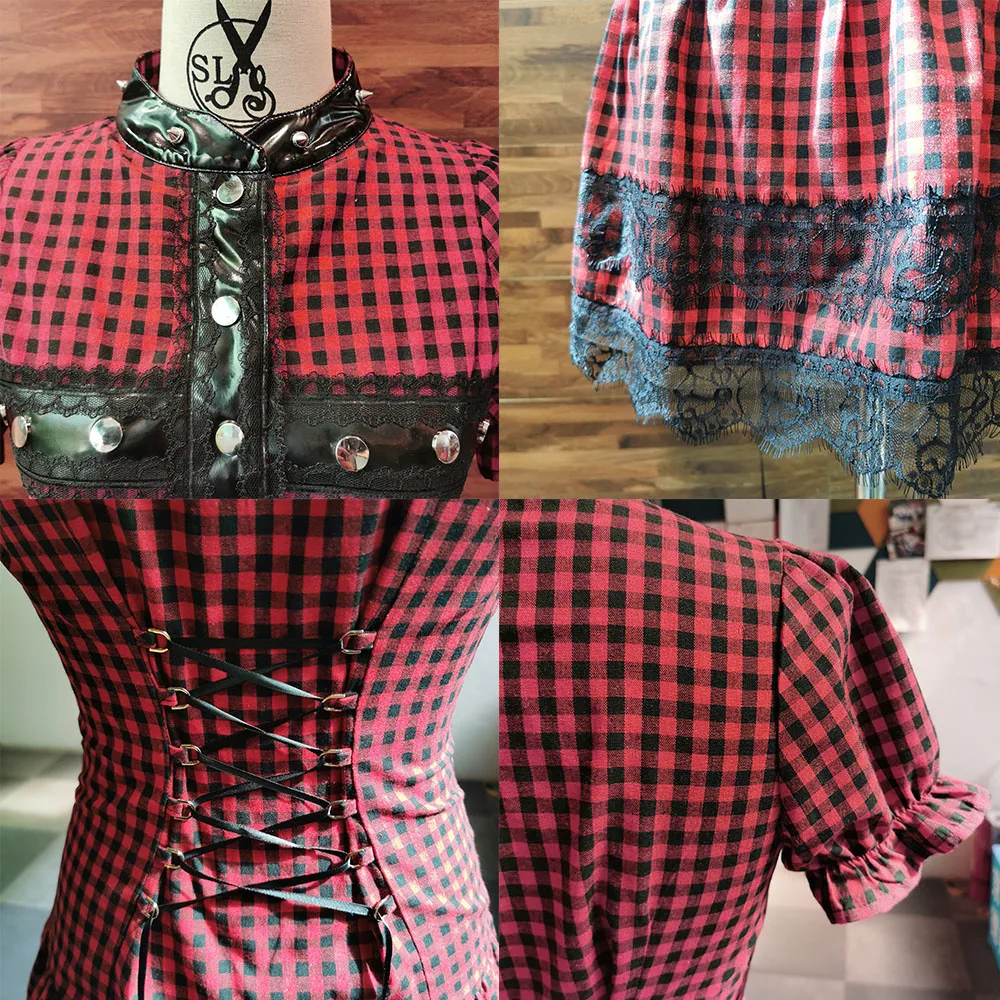Rosetic Devil готическое клетчатое платье с перекрестными заклепками женские летние