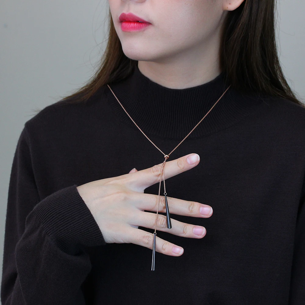 

Fashion Ceramic Black White Long Chain Cylindrical Sweater Chain Necklace Gilded Necklace For Women Plated-Silver Jewelry Gifts