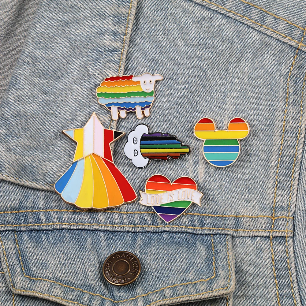 

Rainbow Sheep Love Heart Enamel Pins Star Funny Cloud Brooch for Women Men Clothes Lapel Pin Colorful Letter Metal Badge Jewelry