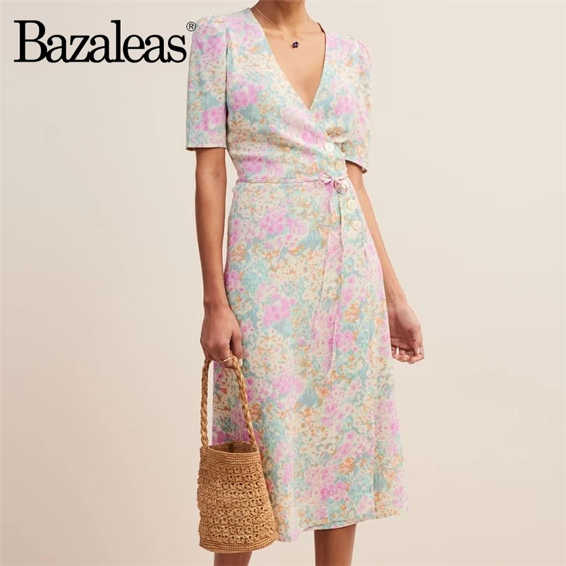 Винтажное платье-халат Bazaleas из габина французское Пастельное платье с