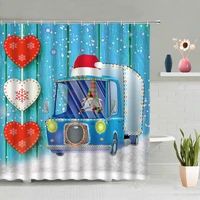 christmas snowman shower curtain christmas tree santa claus snow party background decor cloth bathtub screen washable with hooks