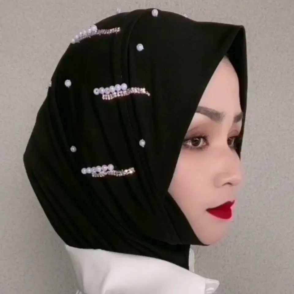 

Новый мусульманский шарф с бриллиантами женский удобный модный шарф с кристаллами льняной головной платок для подбородка четыре сезона