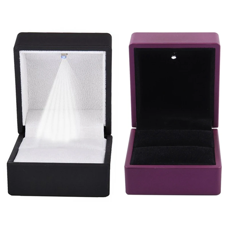 

2 Pcs LED Lighted Ring Gift Box Wedding Engagement Rings Display Box Soft Velvet Tray Case Holder Stand Display Storage Box Show