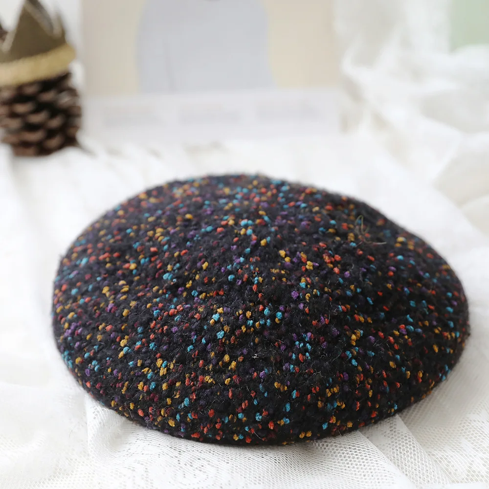 

Beret Hat for Women Cashmere Winter Retro French Winter Black Red French Artist Flat Fashion Red Yellow Lady Vintage Cap