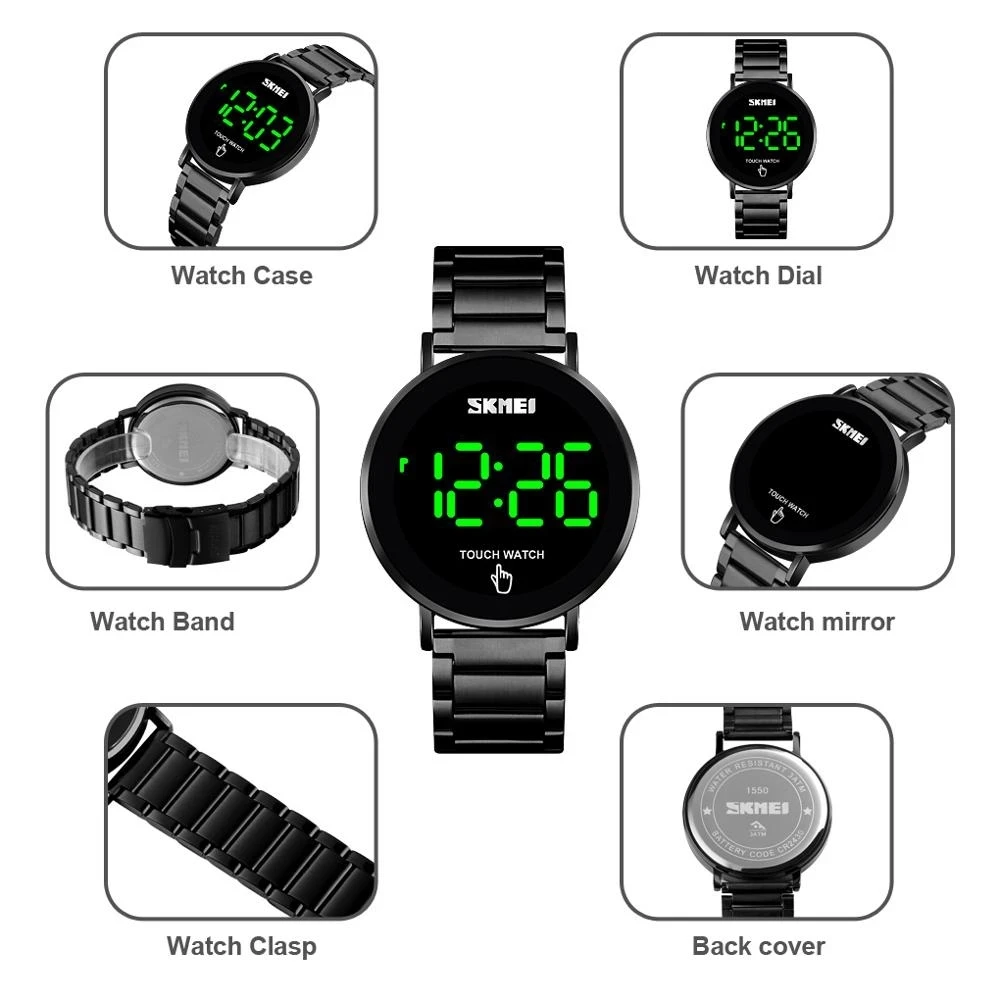 SKMEI Men Fashion Touch Screen Couple Watches Without Buttons Waterproof Luminous LED Electronic Relojs For Men And Women 1550
