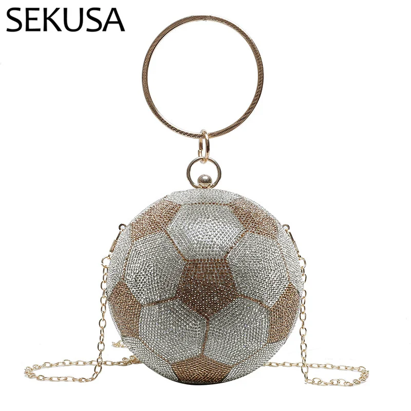 

Basketball Ball Women Evening Bags Rhinestones Clutch Purse Circular Lady Dress Handbags For Party Wedding Bag