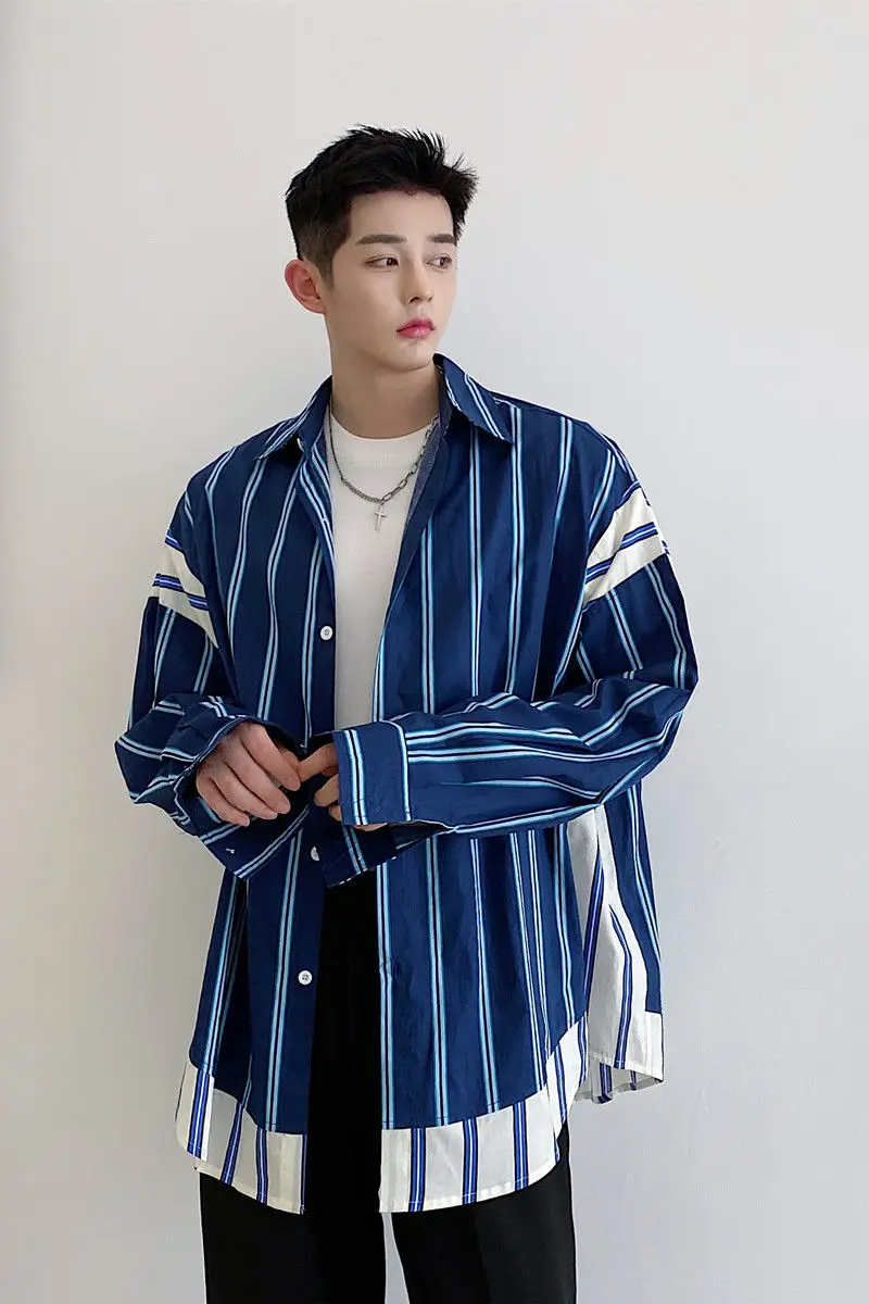 

2020 Spring And Autumn New Youth Popular Three-dimensional Stitching Striped Loose Long-sleeved Shirt Fashion Casual Top