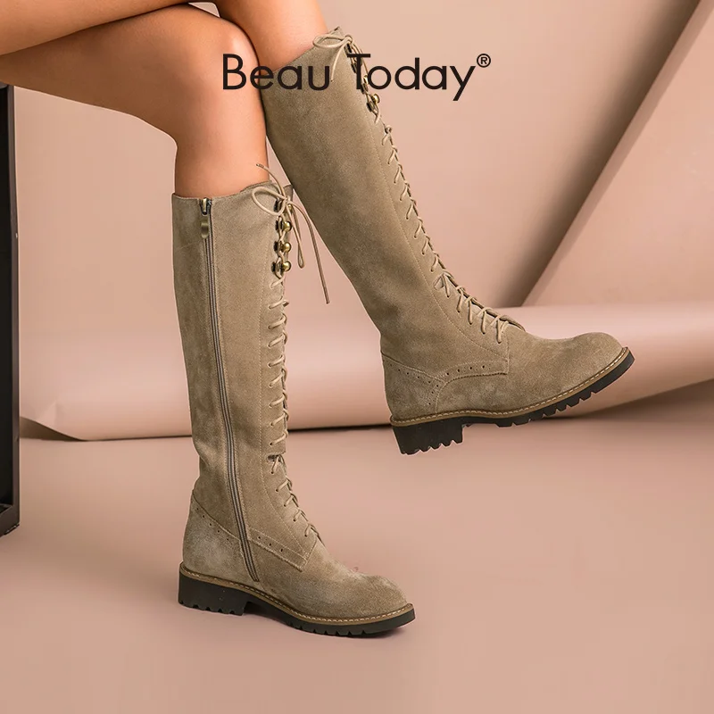 

Ботинки женские высокие из коровьей замши, на шнуровке, с молнией сбоку, ручная работа, зима 02207