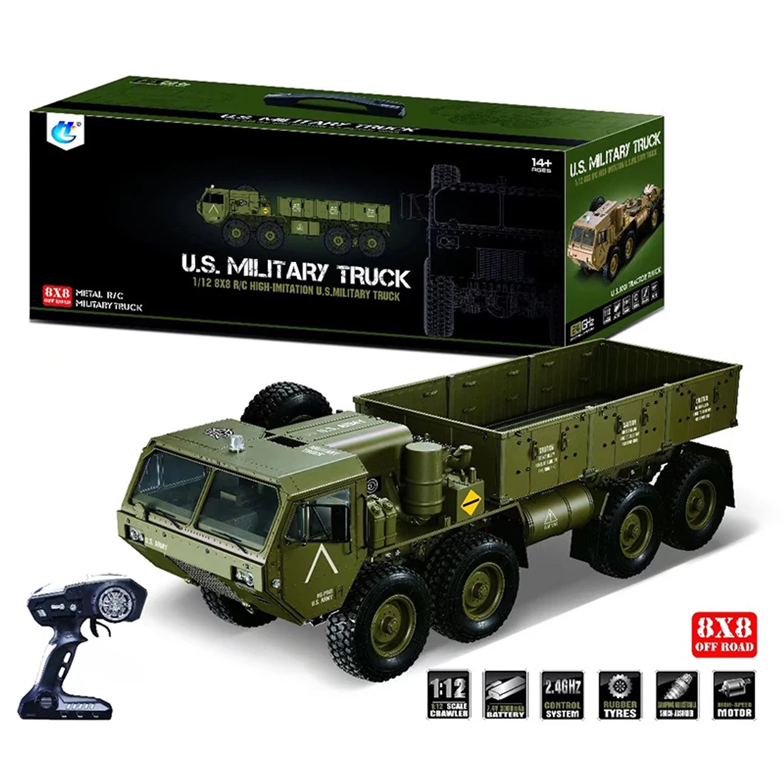 Beli 1:12 8X8 R/C 2.4G Listrik Remote Control Militray Truk Model Mobil Semua Terrin Truk Kit-Suara Dan Versi Ringan Olive Drab