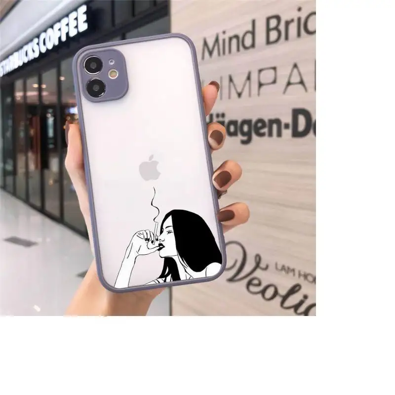 

Cool smoking heartbreaker girl Phone Cases Matte Transparent for iPhone 7 8 11 12 s mini pro X XS XR MAX Plus cover funda