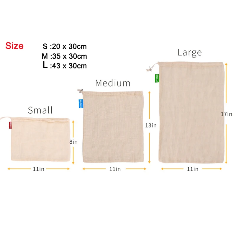 Сумка для хранения овощей из хлопковой сетки 9 шт. Экологически чистая