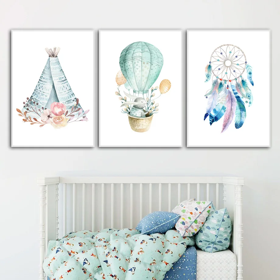 Кролик цветок перо палатка воздушный шар настенная Картина на холсте