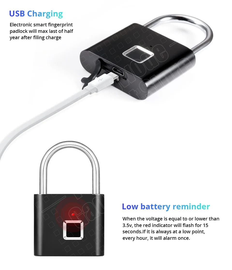 Беспроводной USB Перезаряжаемый замок с отпечатком пальца, умный замок, быстрая разблокировка, защита от кражи, безопасный замок для сумки, ящика, чемодана