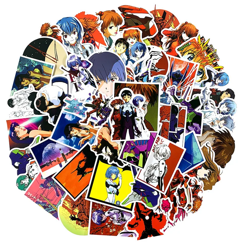 Juego de pegatinas de dibujos animados de Anime para ni&ntilde;os, pegatinas de ne&oacute;n de GENESIS EVANGELION para ordenador port&aacute;til, equipaje, motocicleta, monopat&iacute;n, guitarra, &aacute;lbum de recortes, 10/30/50 unids/set-1