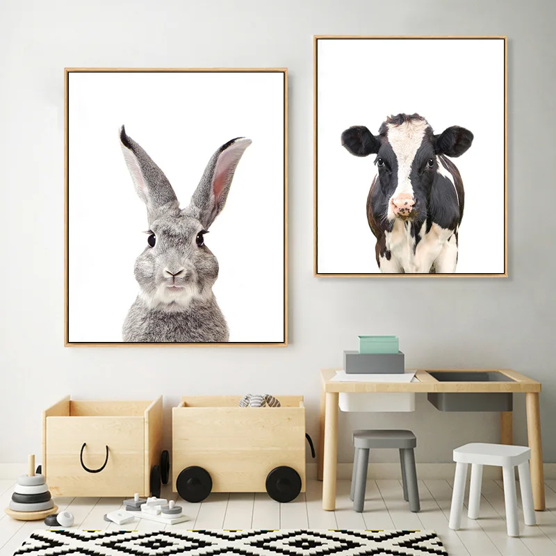 Постеры с животными из кроличьей коровы и свиньи настенная живопись на холсте