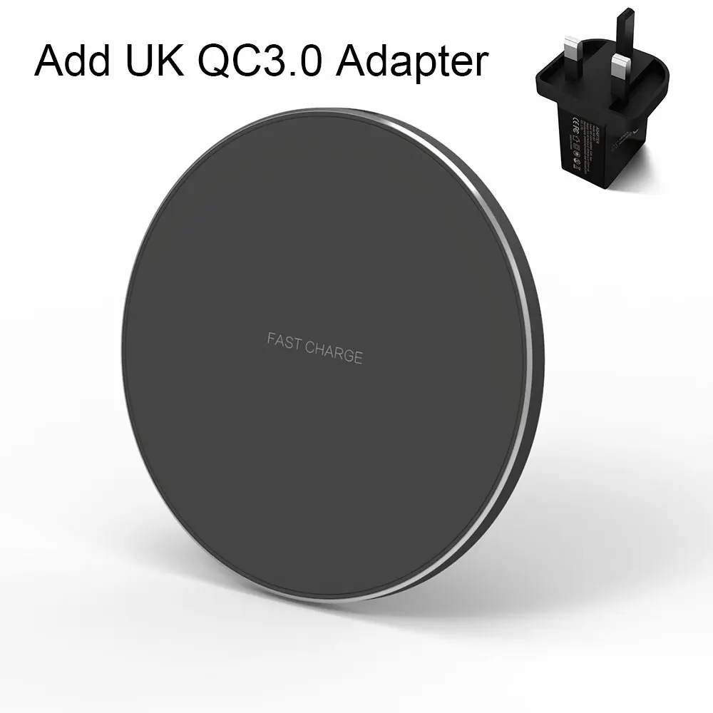 Add UK QC3.0 Adapter 15 Вт Быстрое беспроводное зарядное устройство QI для samsung Note 10 S10 Plus huawei P30 Pro Xiaomi Mi9 iPhone XR X XS Max 8 Индукционная зарядка - Цвет: Add UK QC3.0 Adapter